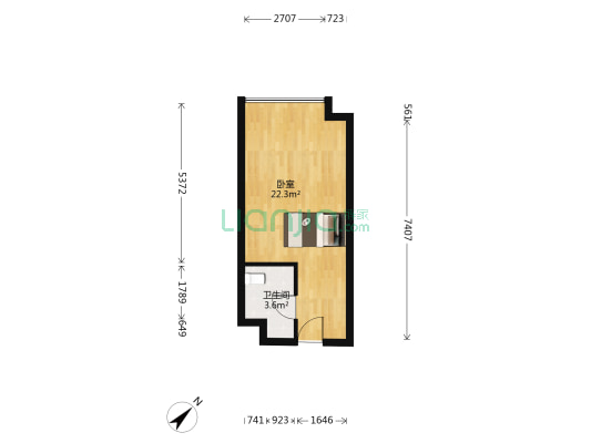 太升国际 1室0厅1卫 38平方