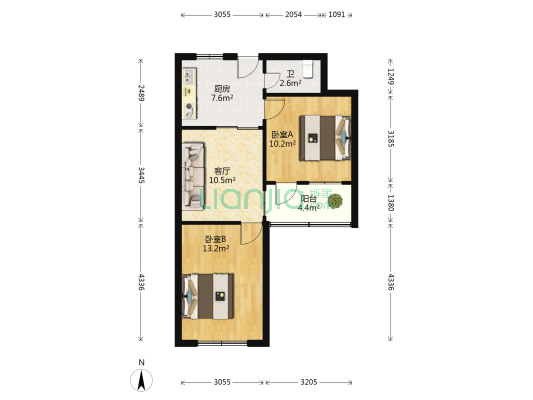 清河西区 2室1厅1卫 60平方