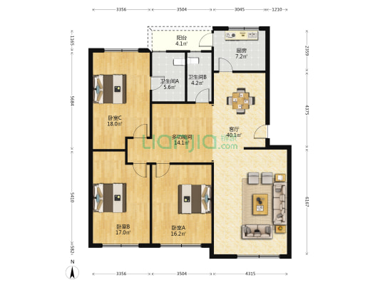 金带公寓 4室1厅2卫 149平方