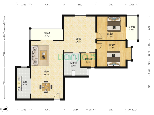 佳裕大厦 2室1厅1卫 128平方