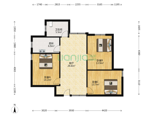 农利小区 3室1厅1卫 108平方
