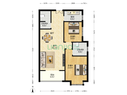 颐合庭 2室1厅2卫 99平方