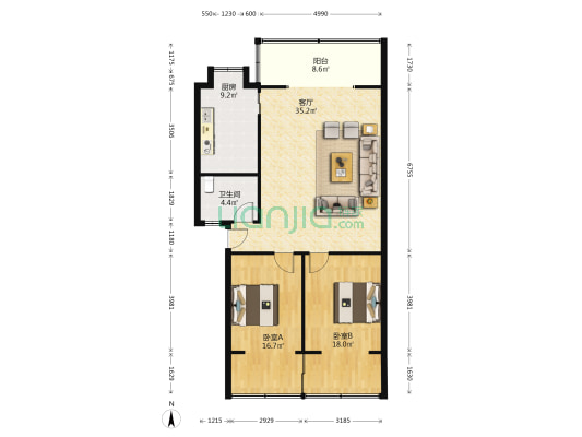 金茂大厦 2室1厅1卫 111平方