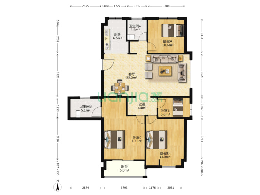 望湖锦苑 4室1厅2卫 140平方