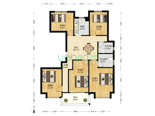 宝龙世家 5室1厅2卫 129平方