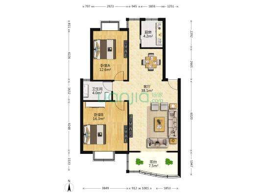 龙泰今日家园 2室1厅1卫 100平方