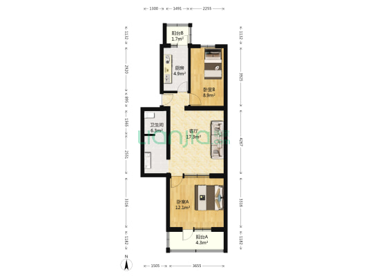 车站中里 2室1厅1卫 73平方
