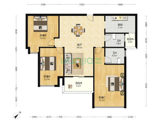 雅居乐蔚岚 3室1厅2卫 134平方