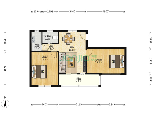 人民南路 2室1厅1卫 76平方