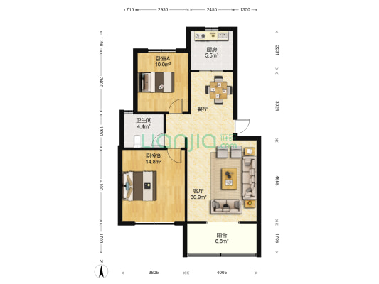 惠民玫瑰园 2室1厅1卫 90平方