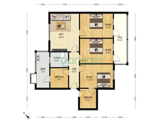 航管站家属院 3室1厅1卫 109平方