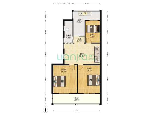 小定船 3室1厅1卫 98平方