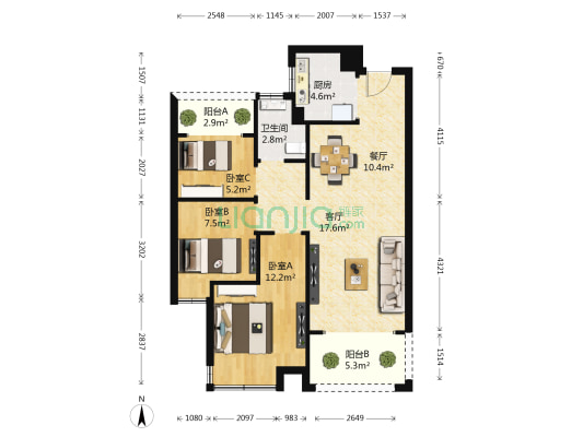 鼎尚都汇 3室2厅1卫 84平方