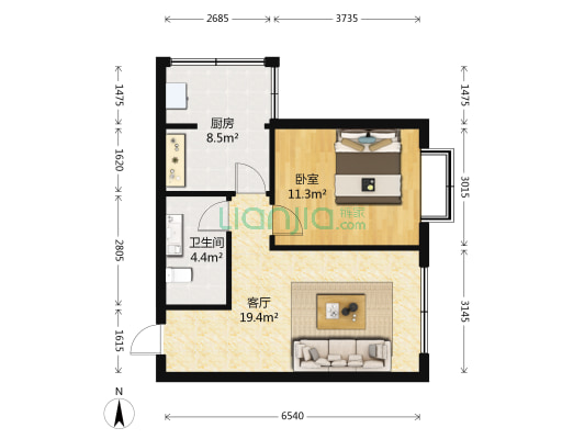 绿海华庭 1室1厅1卫 65平方