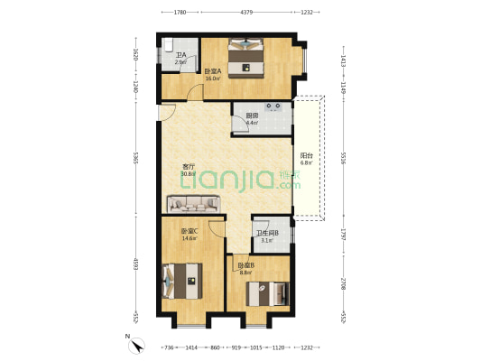 黄沙大厦 3室1厅2卫 102平方