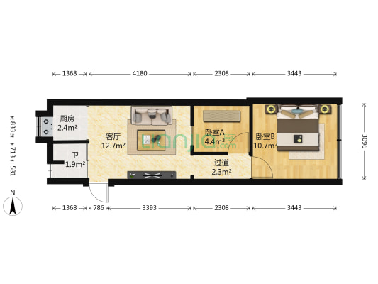 下水巷 2室1厅1卫 43平方