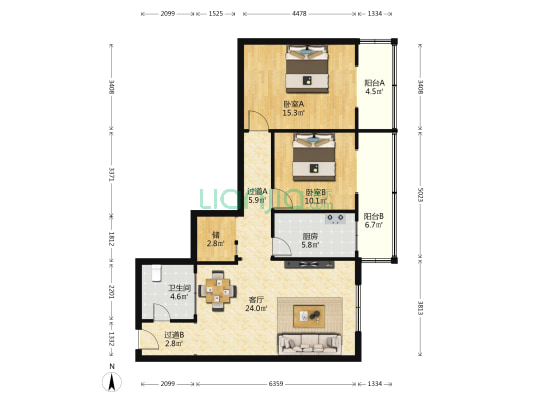 方盛大厦 2室1厅1卫 120平方