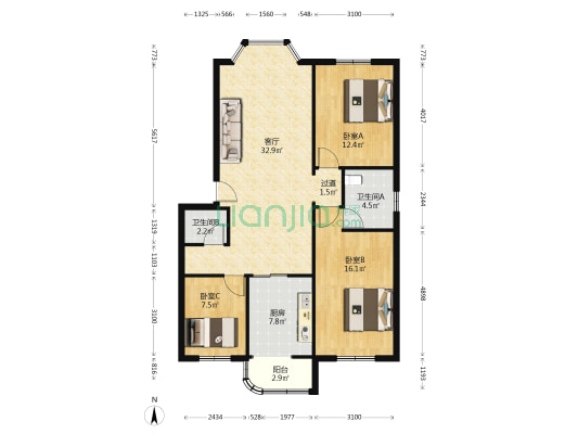 荣生园 3室1厅2卫 110平方
