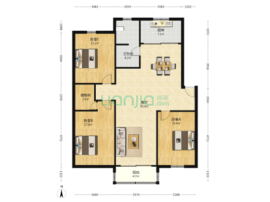 文港雅居 3室1厅1卫 144平方