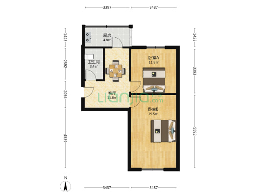 太钢33宿舍 2室1厅1卫 62平方