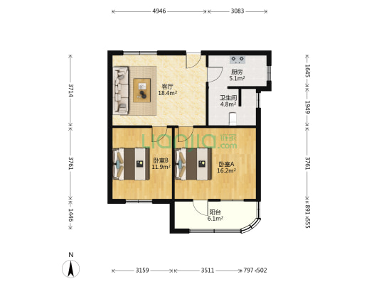 高士居 2室1厅1卫 75平方