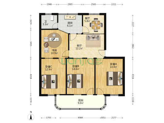 杏林新村 4室2厅1卫 102平方