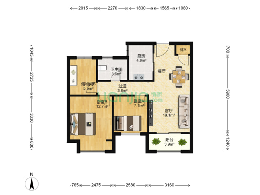 康桥朗城3号院 2室1厅1卫 88平方