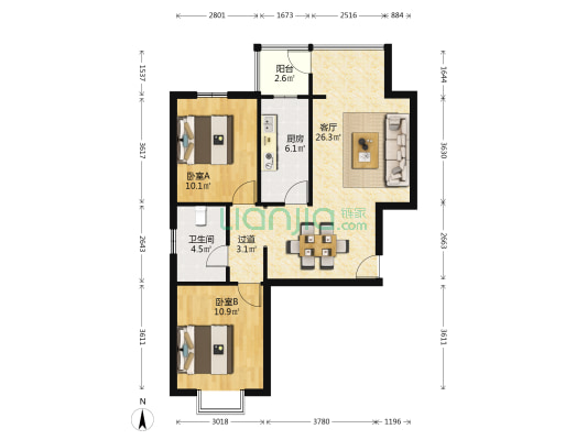 恒泰苑 2室1厅1卫 92平方