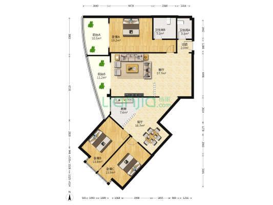 温州城小区 3室2厅2卫 176平方