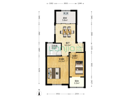 空港公寓D区 2室1厅1卫 68平方