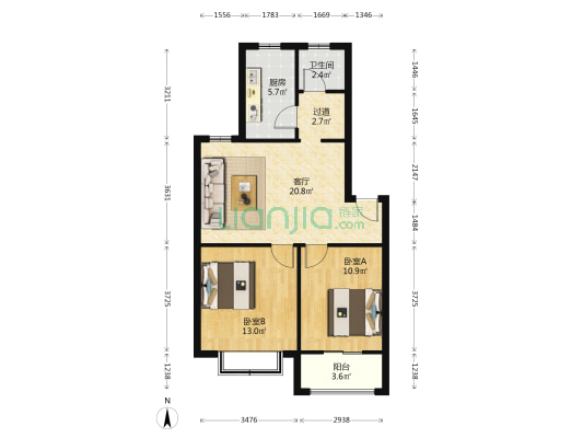 天鼎华府 2室1厅1卫 76平方