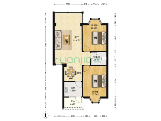 世纪嘉园西区 2室1厅1卫 77平方