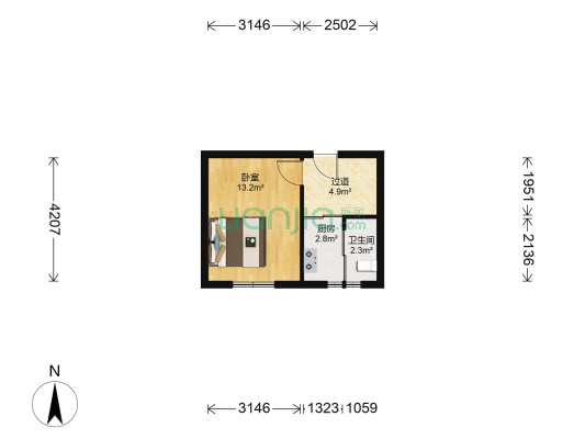 蛋禽小区 1室0厅1卫 29平方