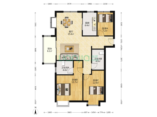 万科九都荟 3室1厅2卫 115平方