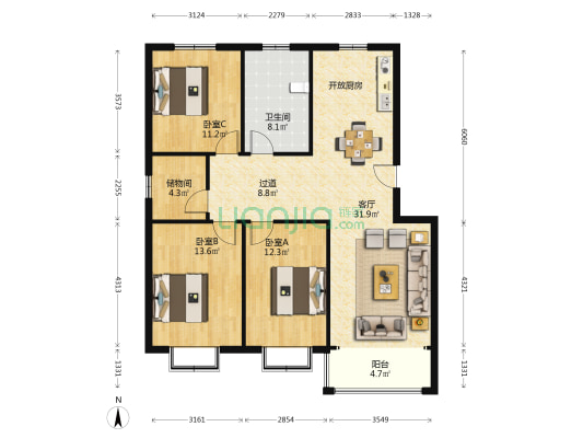 华林苑小区 3室1厅1卫 118平方