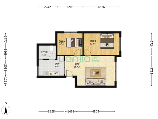 和美 2室1厅1卫 70平方