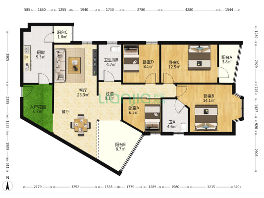 金海湾花园 4室1厅2卫 163平方