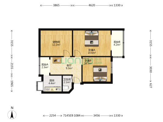 西大街97号 2室1厅1卫 64平方