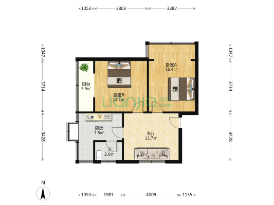 三道街86号 2室1厅1卫 67平方