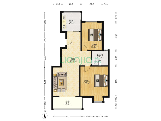 永乐嘉苑 2室1厅1卫 93平方