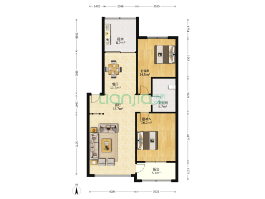 金寓花园一期 2室2厅1卫 110平方