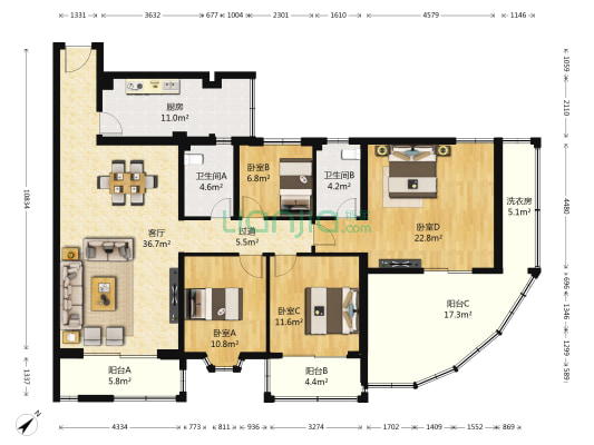 永辉楼 4室1厅2卫 178平方