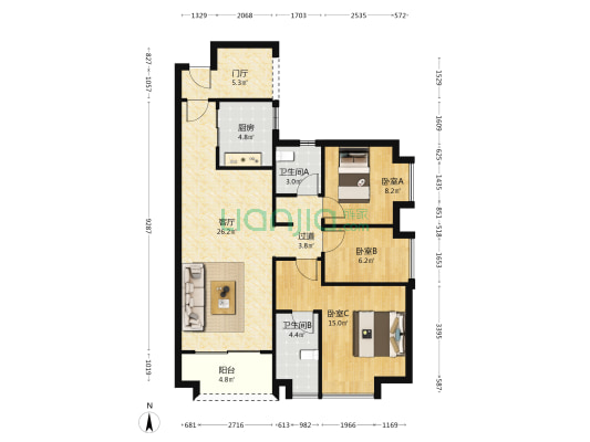 中国铁建海语熙岸 3室1厅2卫 101平方