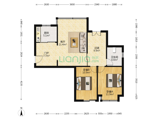 银亿海尚广场 2室1厅1卫 89平方