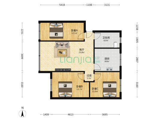 克拉玛依小区 3室1厅1卫 95平方