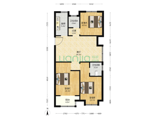 朝阳首府 3室1厅2卫 116平方