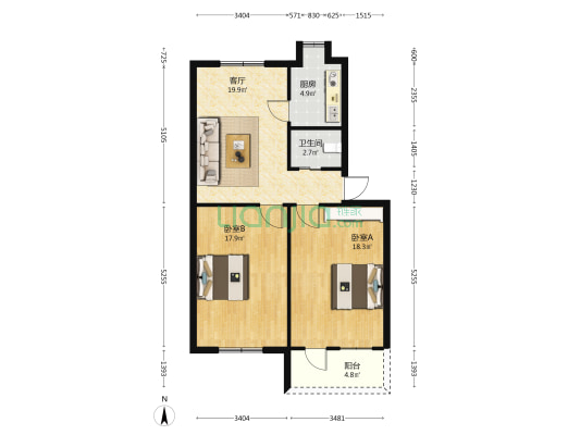西街2号 2室1厅1卫 85平方