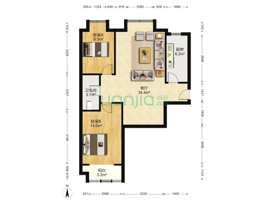 青城雅居 2室1厅1卫 90平方