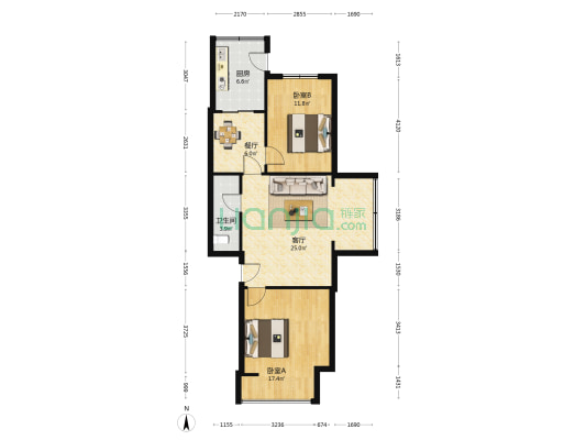 隆富山庄 2室2厅1卫 88平方
