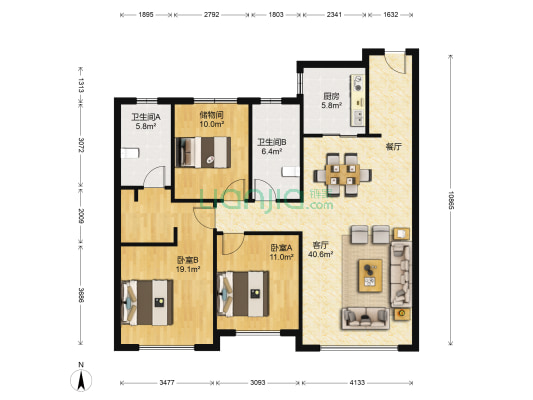 旭辉锦堂 2室1厅2卫 121平方
